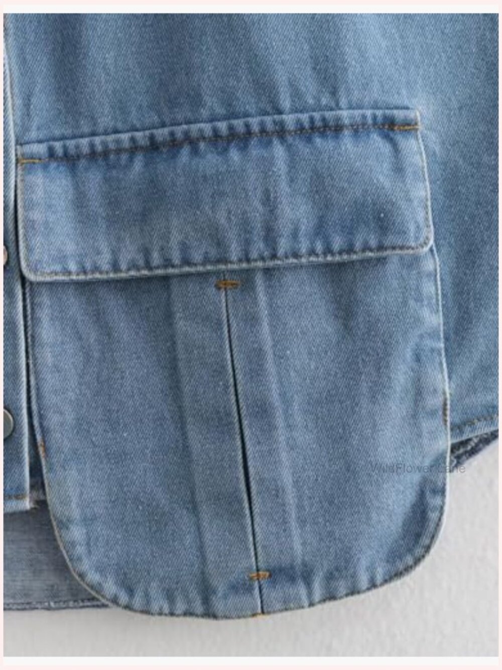 Cropped Button Down Sleeveless Denim Top with Pockets - Picture 6 of 7